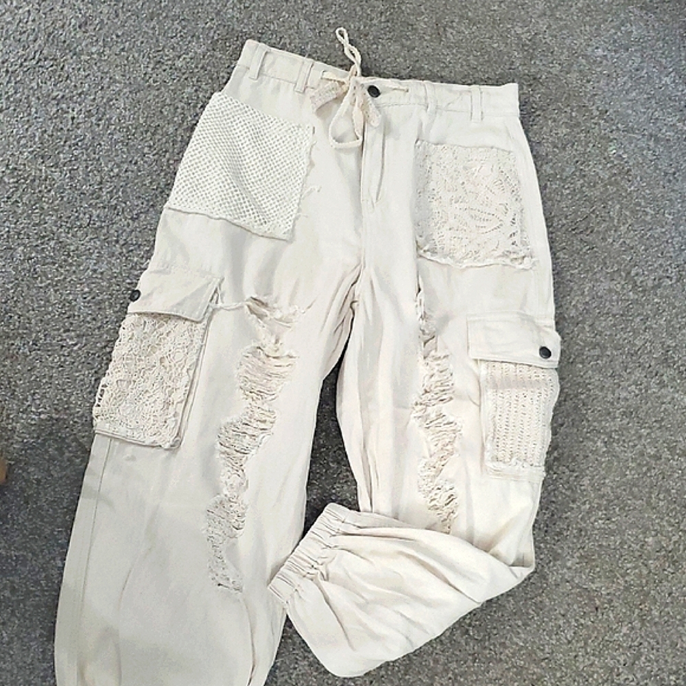 POL Cream Textured Joggers